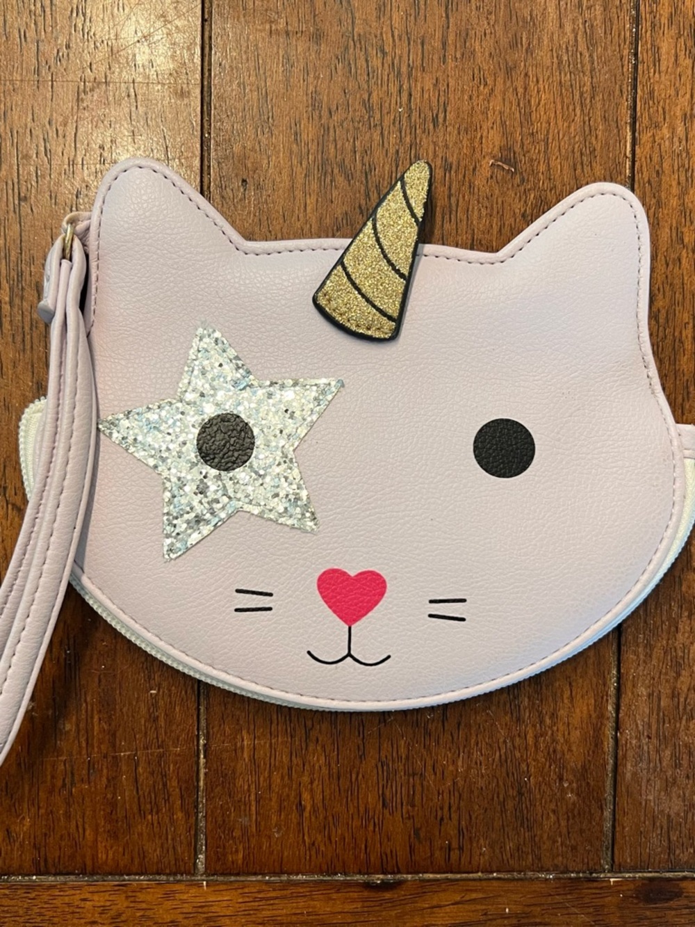 Betsey Johnson Cat Unicorn Wristlet Wallet Pink Glitter Star Coin Purse